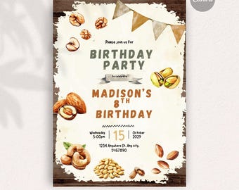 Nuts party invitation, Instant Download DIY Invitation, Editable invitation, Digital Stationery, Fully Personalizable