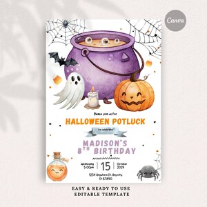 Halloween Potluck Invitation, Instant Download DIY Invitation, Editable invitation, Digital Stationery, Fully Personalizable