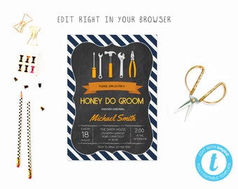 Honey do groom shower card tem, TRY BEFORE you BUY, instant download, edit yourself invitation,Template Editable