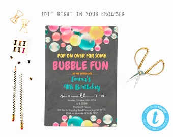 Bubble party tem, TRY BEFORE you BUY, instant download, edit yourself invitation,Template Editable
