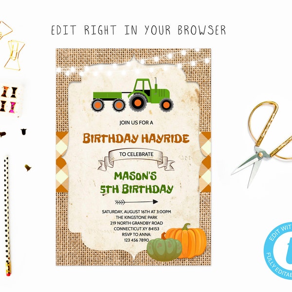 Hay ride party tem, TRY BEFORE you BUY, instant download, edit yourself invitation,Template Editable