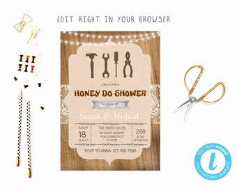 Rustic honey do Invitation, TRY BEFORE you BUY, instant download, edit yourself invitation,Template Editable