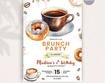 Coffee and Bagels Party Invitation, Instant Download DIY Invitation, Editable invitation, Digital Stationery, Fully Personalizable
