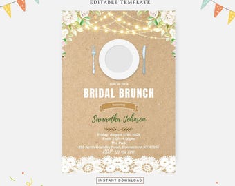 Bridal luncheon invitation, Editable template, Instant download, DIY invitation