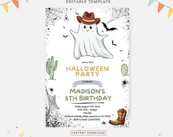 Cowgirl Ghost Halloween invitation, Editable template, Instant download, DIY invitation