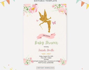 Fairy baby shower, Editable template, Instant download, DIY invitation