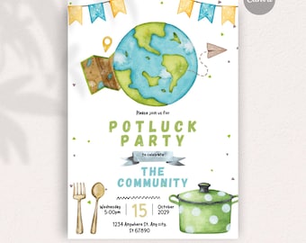 Multicultural Food Potluck Invitation, Instant Download DIY Invitation, Editable invitation, Digital Stationery, Fully Personalizable