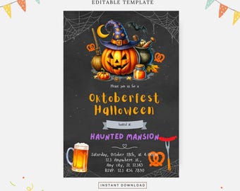 Oktoberfest halloween invitation, Editable template, Instant download, DIY invitation