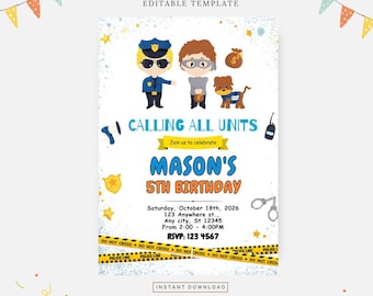 Cops and robbers invitation, Editable template, Instant download, DIY invitation