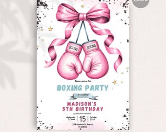 Girl boxing theme invite, Instant Download DIY Invitation, Editable invitation, Digital Stationery, Fully Personalizable