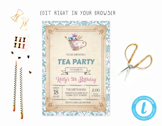 Vintage Tea Party Theme Invitation TRY BEFORE You BUY Instant