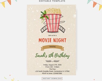 Julfilmsfest, redigerbar mall, direktnedladdning, gör-det-själv-inbjudan