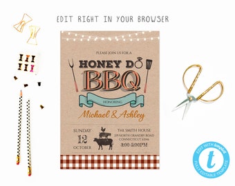 Vintage honey do bbq party tem, TRY BEFORE you BUY, instant download, edit yourself invitation,Template Editable