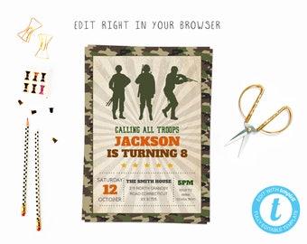 Army party tem, TRY BEFORE you BUY, instant download, edit yourself invitation,Template Editable