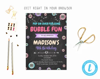 Bubble fun party, TRY BEFORE you BUY, instant download, edit yourself invitation,Template Editable