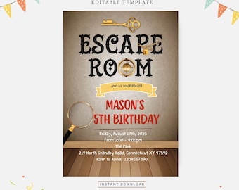 Escape room birthday, Editable template, Instant download, DIY invitation