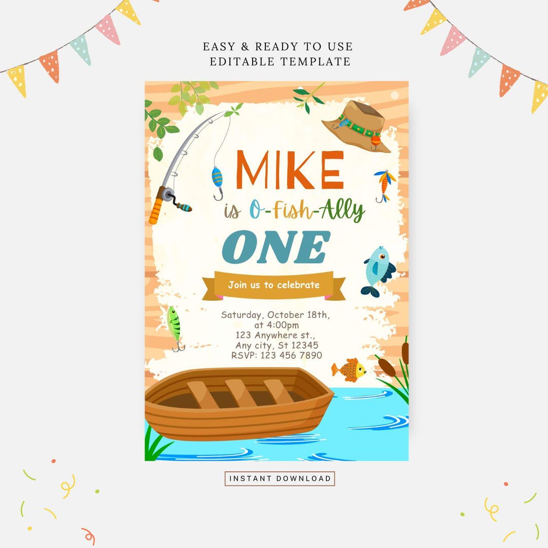 Fishing Party Invitation, Editable Template, Instant Download, DIY ...