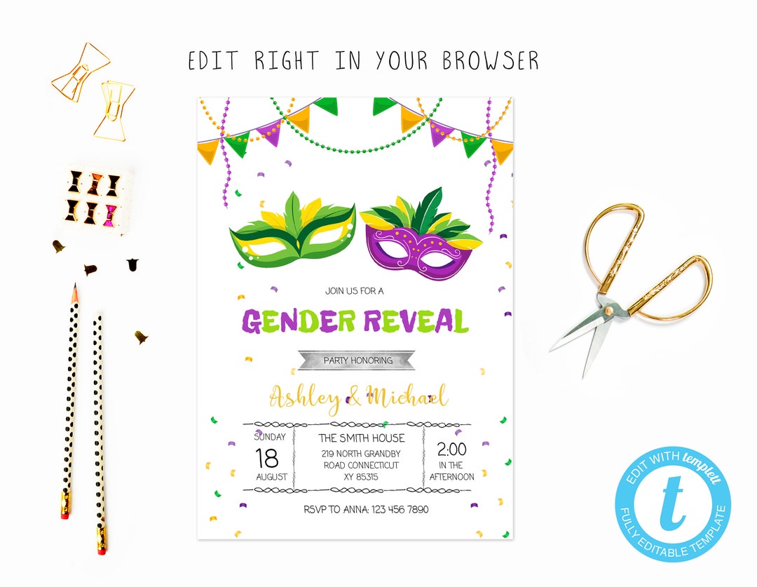 mardi gras themed gender reveal