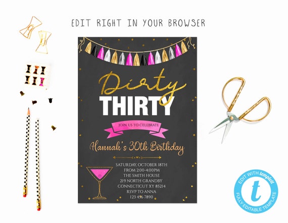 Dirty Thirty Pink Party Tem, TRY BEFORE You BUY, Instant Download.