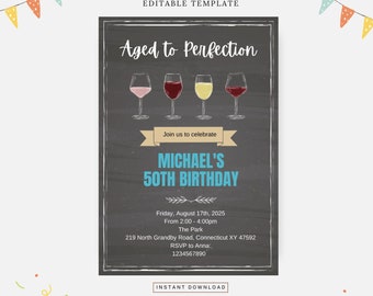 Aniversário envelhecido até a perfeição, modelo editável, download instantâneo, convite DIY