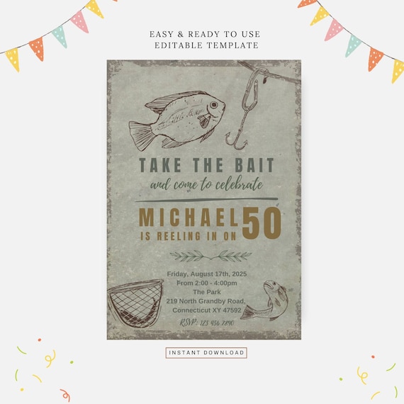 Rustic fishing birthday party, Editable template, Instant download, DIY invitation Rustic fishing birthday party, Editable template, Instant download, DIY invitation