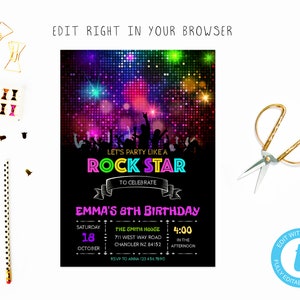 Funny rockstar invite tem, TRY BEFORE you BUY, instant download, edit yourself invitation,Template Editable