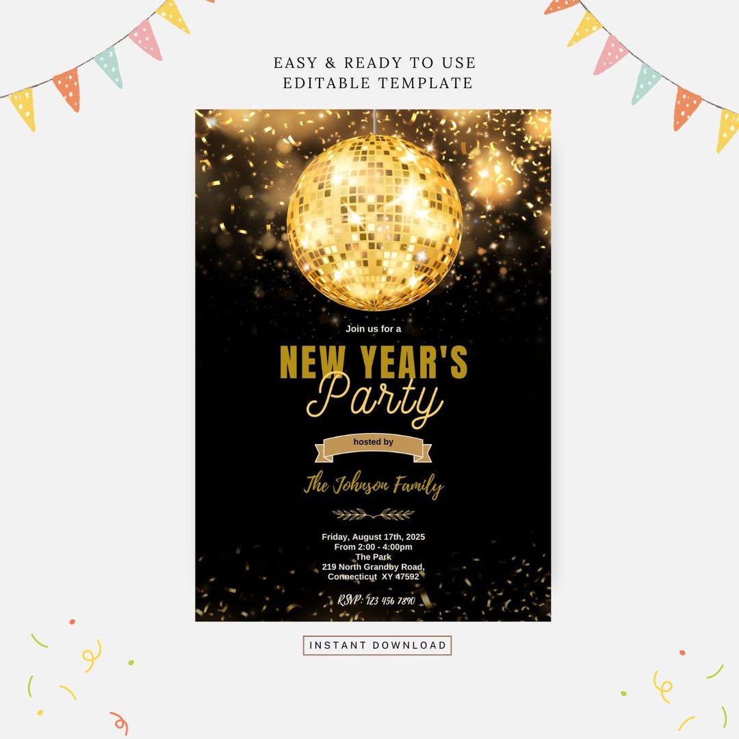New Year Eve Party Invitation, Editable Template, Instant Download, DIY ...