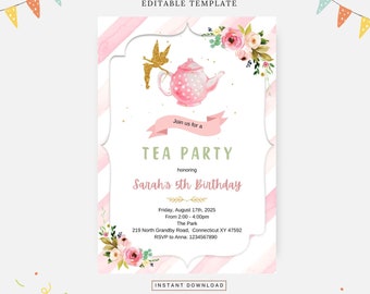 Fairy tea party, Editable template, Instant download, DIY invitation