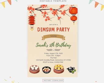 Kinesisk dimsum-fest, redigerbar mall, direktnedladdning, gör-det-själv-inbjudan