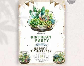 Terrarium Party Birthday Invitation, Instant Download DIY Invitation, Editable invitation, Digital Stationery, Fully Personalizable