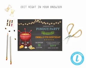 Fondue theme, TRY BEFORE you BUY, instant download, edit yourself invitation,Template Editable
