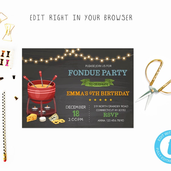 Fondue theme, TRY BEFORE you BUY, instant download, edit yourself invitation,Template Editable