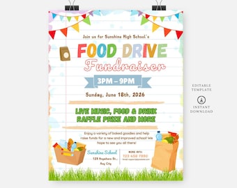 Food drive fundraiser flyer, Editable template, Instant download, DIY flyer, poster