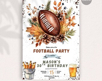 Football autumn fall theme invite, Instant Download DIY Invitation, Editable invitation, Digital Stationery, Fully Personalizable