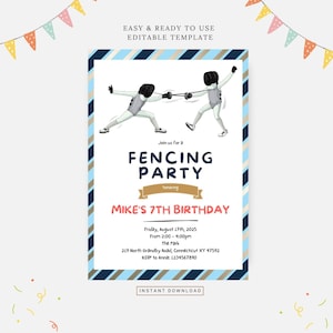 Fechtparty Geburtstag, bearbeitbare Vorlage, Sofort-Download, DIY-Einladung
