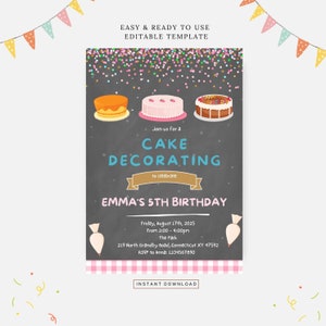 Kuchendekoration Party, bearbeitbare Vorlage, Sofort-Download, DIY-Einladung