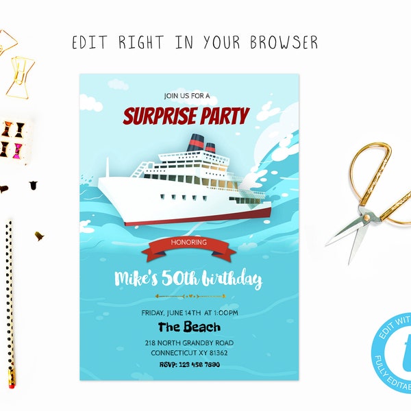 Cruise ship invitation, TRY BEFORE you BUY, instant download, edit yourself invitation,Template Editable