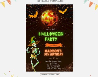 Halloween disco dance invitation, Editable template, Instant download, DIY invitation