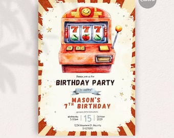 Slot Machine casino invite, Instant Download DIY Invitation, Editable invitation, Digital Stationery, Fully Personalizable