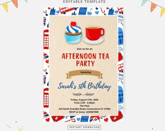 Best of British Teeparty, bearbeitbare Vorlage, Sofort-Download, DIY-Einladung