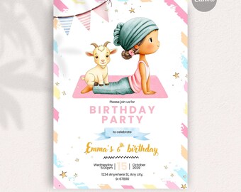 Goat yoga invitation, Instant Download DIY Invitation, Editable invitation, Digital Stationery, Fully Personalizable