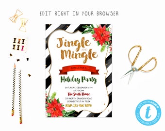 Glitter jingle and mingle party tem, TRY BEFORE you BUY, instant download, edit yourself invitation,Template Editable