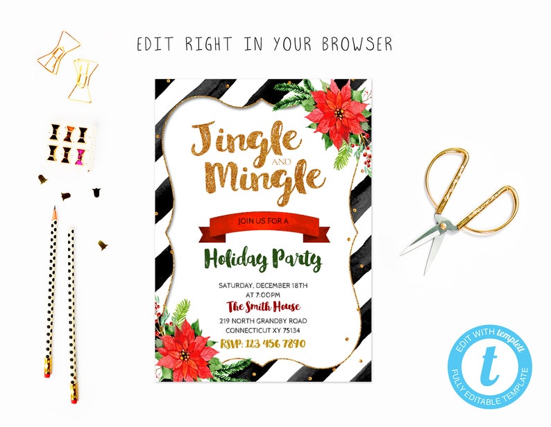 Glitter jingle and mingle party tem, TRY BEFORE you BUY, instant download, edit yourself invitation,Template Editable image 1