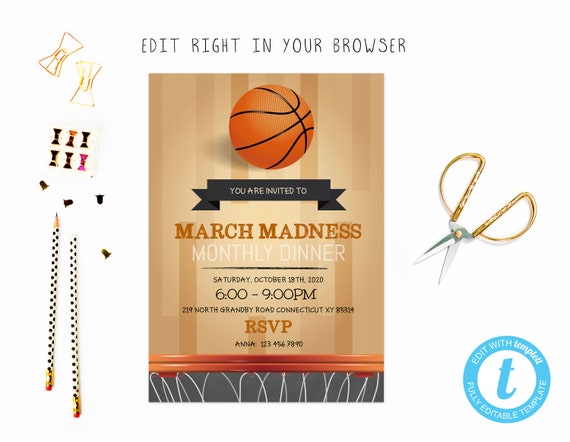 March Madness Party Tem, TRY BEFORE You BUY, Instant Download, Edit  Yourself Invitation,template Editable 