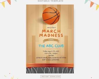 March madness party, Editable template, Instant download, DIY invitation