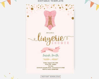 Lingerie showerparty, redigerbar mall, direktnedladdning, gör-det-själv-inbjudan