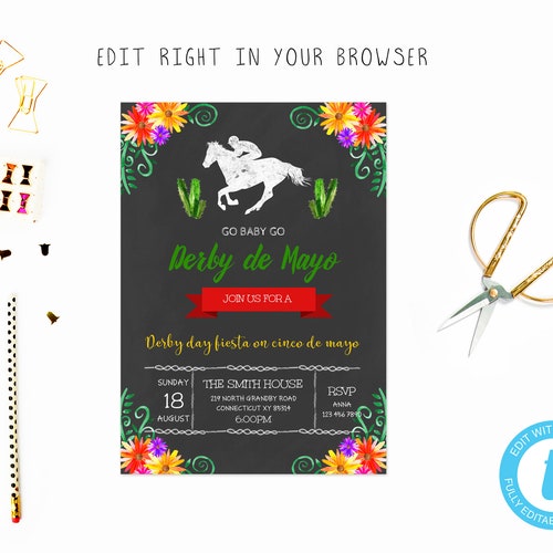 Derby De Mayo Party Invitation Editable Digital Invite Horse - Etsy