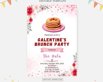 Valentine brunch invitation, Editable template, Instant download, DIY invitation