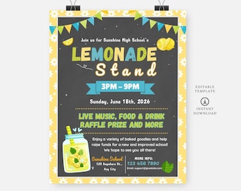 Summer school lemonade picnic flyer, Editable template, Instant download, DIY flyer, poster