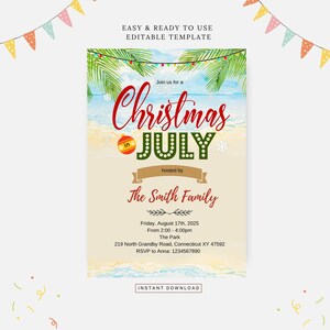 Christmas in July party, Editable template, Instant download, DIY invitation